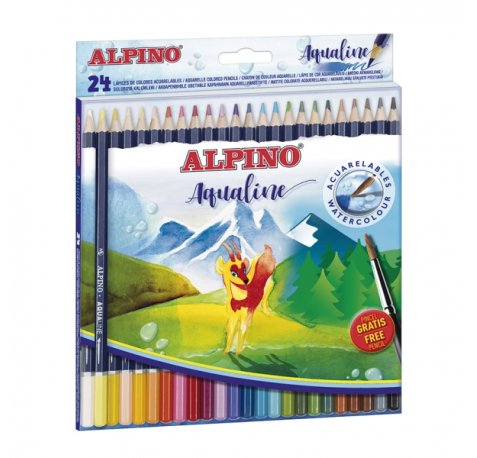 Alpino Aqualine Pack con 24 Lapices de Colores Hexagonales Acuarelables - Mina de 3.3mm - Colores Surtidos
