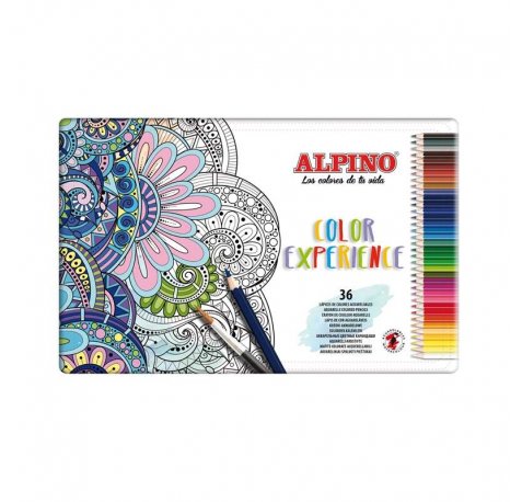 Alpino Color Experience Pack de 36 Lapices Acuarelables - Mina de 3,3mm Resistente y Acuarelable - Ideal para Difuminar y Colorear - Colores Surtidos