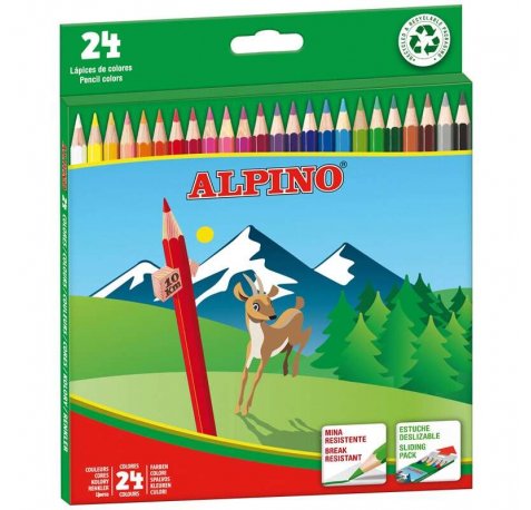 Alpino Pack de 24 Lapices de Colores Creativos - Mina de 3mm - Resistente a la Rotura - Bandeja Extraible - Colores Vivos y Brillantes Surtido