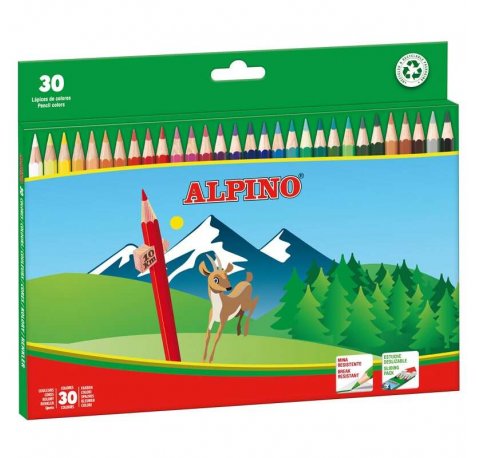 Alpino Pack de 30 Lapices de Colores Creativos - Mina de 3mm - Resistente a la Rotura - Hexagonal - Bandeja Extraible - Colores Vivos y Brillantes Surtido