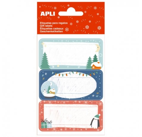 Apli Pack de 27 Etiquetas Adhesivas Navideñas para Regalos - Diseños Surtidos - Espacio para Escribir