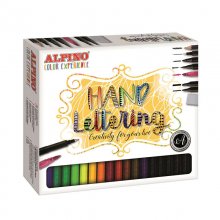 Alpino Color Experience Kit Rotuladores Hand Lettering con 30 unidades - Incluye 1 Rotulador Punta Super Pincel, 1 Rotulador Punta Fina, 1 Rotulador Doble Punta, 1 Lapiz de Grafito, 1 Goma y 24 Rotuladores Pincel - Colores Surtidos