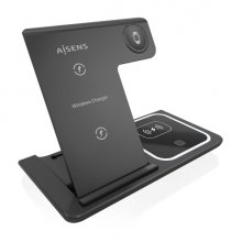 Aisens Cargador Inalambrico USB-C 3 en 1 de 15W para Movil - Apple Watch - Ariculares con Estuche de Carga - Color Negro