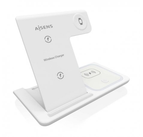 Aisens Cargador Inalambrico USB-C 3 en 1 de 15W para Movil - Apple Watch - Ariculares con Estuche de Carga - Color Blanco