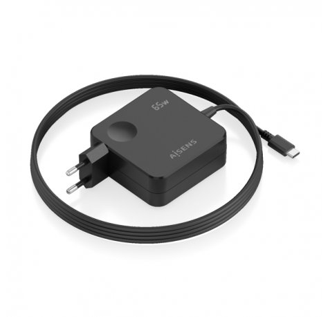 Aisens Cargador de Pared - Cable USB-C Integrado de 1.5m - 65W - Power Delivery 3.0 - Multiples Protecciones de Seguridad - Color Negro