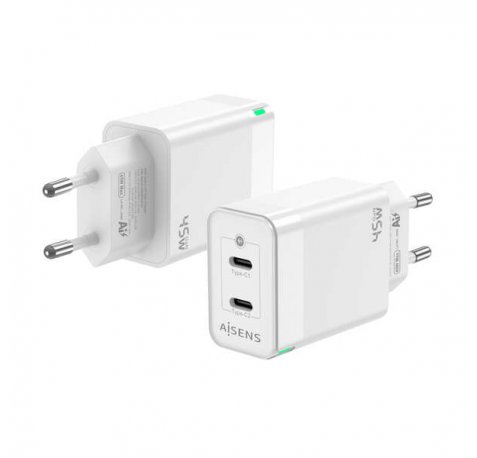 Aisens Cargador GAN 45W - 2xUSB-C PD3.0 QC4.0 - Color Blanco