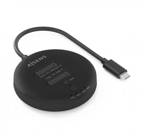 Aisens ASDS-2M2N05 Estacion de Docking de Doble Bahia M.2 NVME a USB-C 3.2 Gen2x2 - Clone - Color Negro