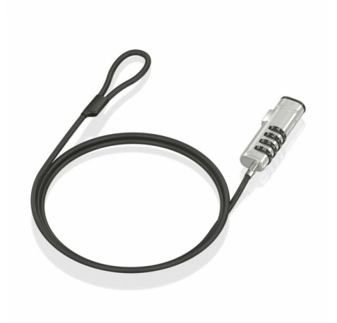 Aisens Cable de Seguridad Nano con Combinacion - Acero Revestido en Vinilo - Compatible con Ranura Nano 2.5x6mm - Cerradura de 4 Digitos - Negro