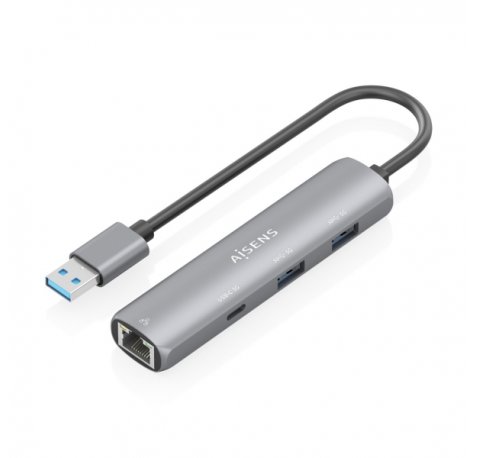 Aisens ASUC-4P035-GR Adaptador de Red USB 3.0 a Ethernet Gigabit + Hub 1xUSB-C y 2xUSB-A 3.0 - 15cm - Color Gris