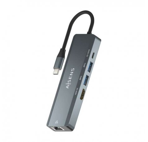 Aisens USB-C Dock 5 en 1 - USB-C a 1xHDMI - 1xRJ45 - 2xUSB - 1xpd - 15cm - Color Gris