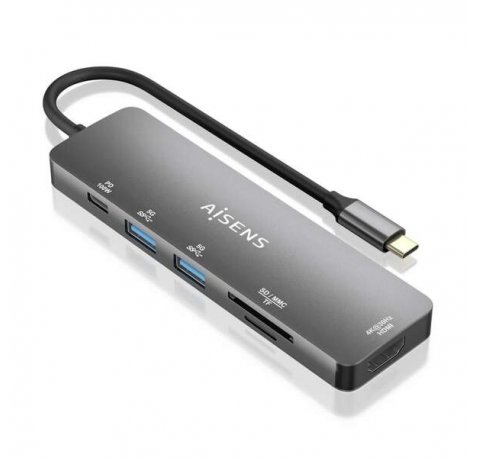 Aisens USB-C Dock 6 en 1 - USB-C a 1xHDMI - 2xUSB-A - 1xUSB-C PD 100W - 1xSD - 1xMicro SD - 15cm