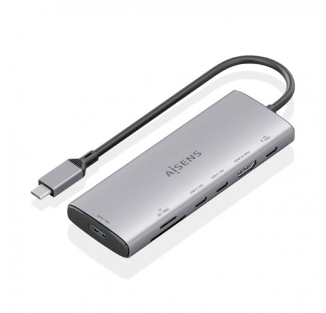 Aisens USB-C Dock 7 en 1 - USB-C a 1xHDMI - 1xUSB-A 10G - 2xUSB-C 10G - 1xSD - 1xMicroSD -  1xUSB-C PD 100W - 20cm - Color Gris