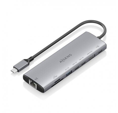 Aisens USB-C Dock 8 en 1 - USB-C a 1xHDMI - 1xRJ45 - 1xUSB-A 10G - 2xUSB-C 10G - 1xUSB-C PD 100W - 1xSD - 1xMicroSD - 20cm - Color Gris