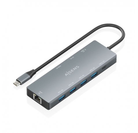 Aisens USB-C Dock 9 en 1 - USB-C a 1xHDMI - 1xDisplayPort - 1xRJ45 - 4xUSB-A 5G - 1xUSB-C 5G - 1xUSB-C PD 100W - 20cm - Color Gris