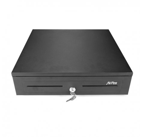 AVPos CASH-U285 Cajon Portamonedas 41cm Automatico - 5 Posiciones Billetes - 8 Posiciones Monedas - RJ11 - Acero de Alta Resistencia - Color Negro