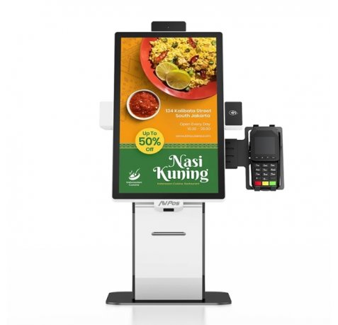 AVPos Kiosko Autoservicio Sobremesa DK22 - 22 Pulgadas Tactil - I3 10th - 8GB Memoria - SSD 256GB - Escaner 2D - Impresora Termica - WIFI - Color Blanco y Negro