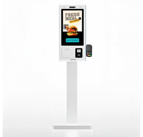AVPos Kiosko Autoservicio Suelo FK27 - 27 Pulgadas Tactil - RK3568 - 8GB Memoria - SSD 128GB - Escaner 2D - Impresora Termica - WIFI - Android 13 - Color Blanco