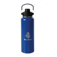 Safta Real Madrid Botella Isotermica - Capacidad 1.2L - Pajita Interior - Revestimiento Interior de Cobre - Tapa Antifugas - 12h Caliente - 24h Frio - 9.3x30cm - Color Azul Oscuro