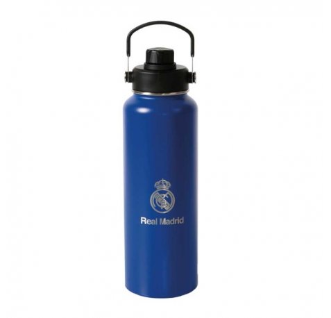 Safta Real Madrid Botella Isotermica - Capacidad 1.2L - Pajita Interior - Revestimiento Interior de Cobre - Tapa Antifugas - 12h Caliente - 24h Frio - 9.3x30cm - Color Azul Oscuro