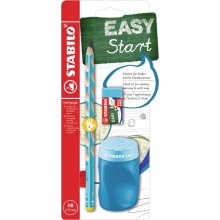 Stabilo Easygraph Pack con Lapiz de Grafito + Sacapuntas con Deposito + Goma de Borrar - Mina HB de 3.15mm - DiseÃ±o Ergonomico - Uso Zurdo - Color Azul