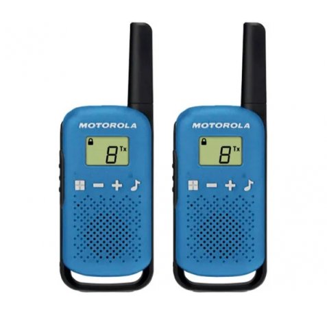 Motorola T42 Pack 2 Walkie Talkies - 16 Canales PMR446 - Alcance hasta 4Km - Autonomia hasta 18h - Color Azul