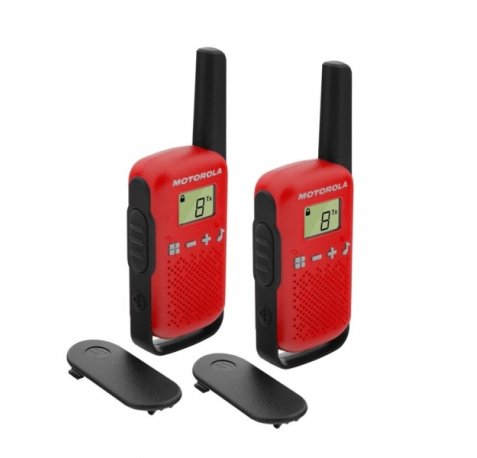 Motorola T42 Pack 2 Walkie Talkies - 16 Canales PMR446 - Alcance hasta 4Km - Autonomia hasta 18h - Color Rojo