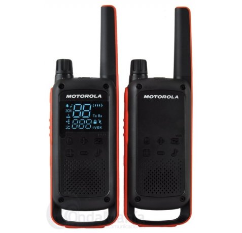 Motorola T82 Pack 2 Walkie Talkies - 16 Canales PMR446 + 121 Codigos - Alcance de hasta 10km - Autonomia hasta 18h - Color Negro/Rojo