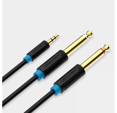 Vention Cable Estereo Jack 3.5 Macho a 2x Jack 6.5 Macho - 0.5m - Color Negro