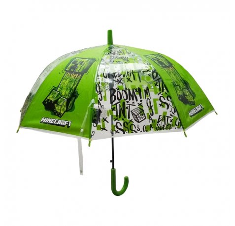 Safta Minecraft TNT Paraguas Manual de 76cm - 8 Paneles - Asa y Punta de PVC - POE Transparente - Nervios de Acero de 8mm - Color Verde