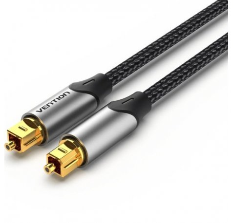 Vention Cable de Fibra Optica - Longitud 15m - Sonido Dolby - Conectores Chapados en Oro - Cubierta Trenzada de Nailon - Nucleo TORAY - Color Gris