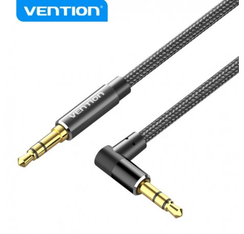Vention Cable de Audio - Conector Angulo 90º - Chapado en Oro - Carcasa de Aluminio - Cobre Esmaltado - TPE Trenzado - Color Negro