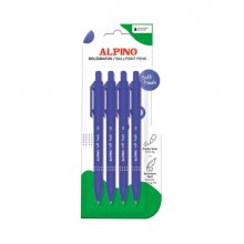 Alpino Soft Touch Pack con 4 Boligrafos Retractiles - Punta 1mm - Tacto Suave - Tinta Azul - Color Azul