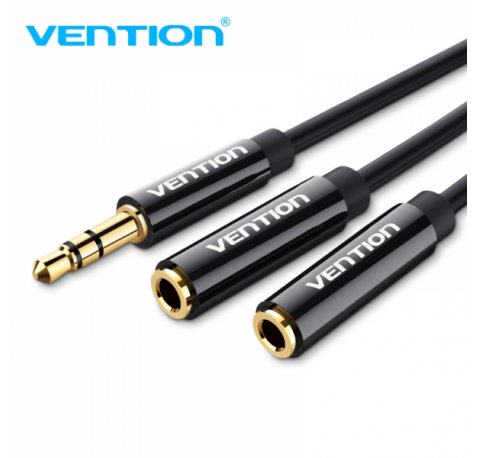 Vention Cable Estereo Jack 3.5 Macho a 2x Jack 3.5 Hembra - 0.3m - Color Negro