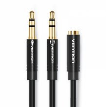Vention Cable Estereo 2x Jack 3.5 Macho a Jack 3.5 Hembra - 0.3m - Color Negro