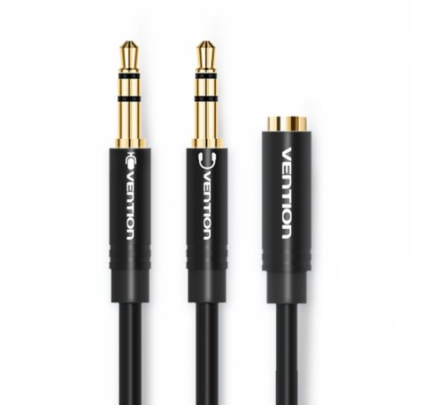 Vention Cable Estereo 2x Jack 3.5 Macho a Jack 3.5 Hembra - 0.3m - Color Negro