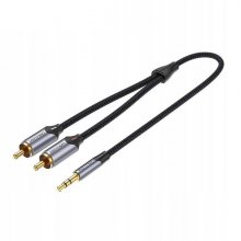Vention Cable de Audio Estereo - Longitud 5m - Jack 3.5mm - 2xRCA - Conectores Chapados en Oro - Chaqueta Trenzada de Algodon y PVC - Color Gris