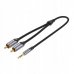 Vention Cable de Audio Estereo - Longitud 5m - Jack 3.5mm - 2xRCA - Conectores Chapados en Oro - Chaqueta Trenzada de Algodon y PVC - Color Gris