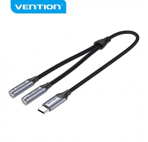 Vention Adaptador USB-C a TRS - Sonido Hi-Fi - Chip VT0200 - Carcasa de Aluminio - Antinudos - Resistente al Desgaste - Color Gris