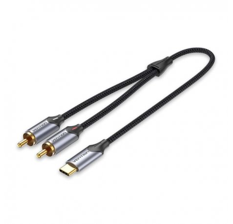 Vention Cable USB-C a 2xRCA Macho - 2m - Trenzado - Color Gris
