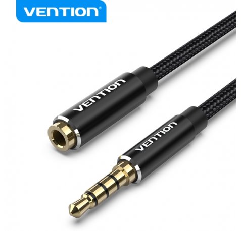 Vention Cable de Audio Estereo - Conector Jack 3.5 Macho a Hembra - Longitud 5m - Color Negro