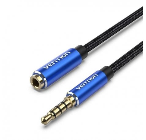 Vention Cable Extensor de Audio Estereo - Longitud 5m - Jack 3.5mm Macho - Jack 3.5mm Hembra - Conectores Chapados en Oro - Color Azul Lago