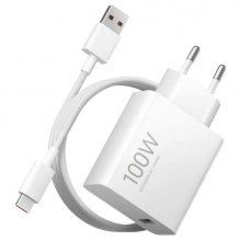 Xiaomi 100W Cargador GAN de Pared para Smartphone USB-A 100W + Cable - Identificacion Inteligente de Dispositivos - Color Blanco