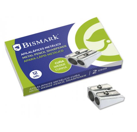 Bismark Afilalapiz Metalico Doble para Lapices Normales o Gruesos - Color Acero (12 uds)
