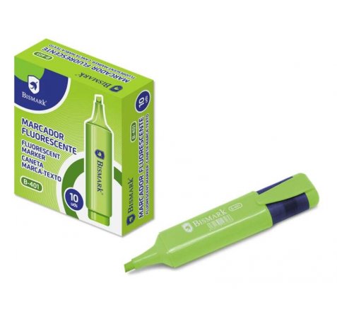 Bismark Marcador Fluorescente - Punta Biselada - Clip en el Capuchon - Color Verde (10 uds)