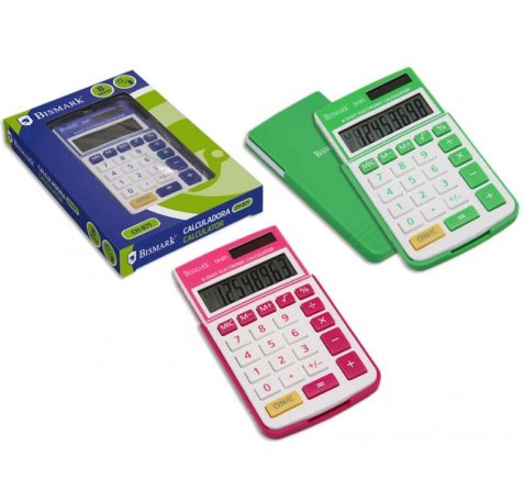 Bismark Calculadora Escolar de 8 Digitos - Tapa Dura - Funciones Basicas y Memoria - Alimentacion Solar y a Pilas - Colores Surtidos (4 uds)