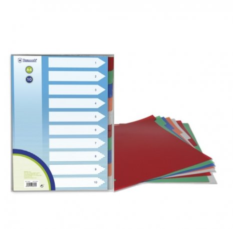 Bismark Pack de 10 Separadores de Polipropileno - Tamaño A4 - Multitaladro - Colores Surtidos (12 uds)
