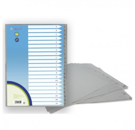 Bismark Indice Numerico con Pestañas del 1 al 21 - Multitaladro - Formato A4 - Fabricados en Polipropileno - Color Gris (12 uds)