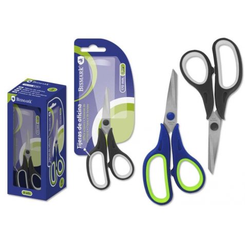 Bismark Tijeras de Oficina Acero Inoxidable 17cm - Empuñadura Ergonomica - Muy Ligeras y Resistentes - Colores Surtidos (8 uds)