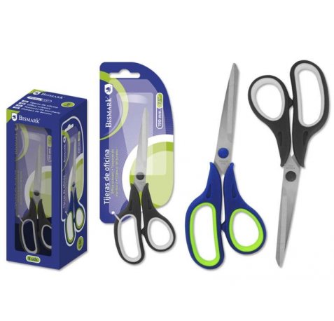 Bismark Tijeras de Oficina Acero Inoxidable 19cm - Empuñadura Ergonomica - Muy Ligeras y Resistentes - Colores Surtidos (8 uds)
