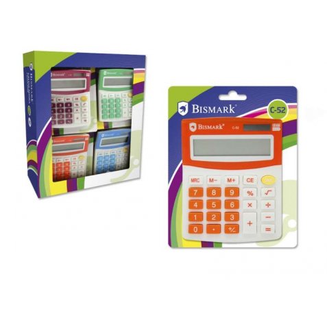 Bismark Calculadora Bismark C-52 Escolar de 8 Digitos - Funciones Basicas y Memoria - Alimentacion Solar y a Pilas - Colores Surtidos (4 uds)